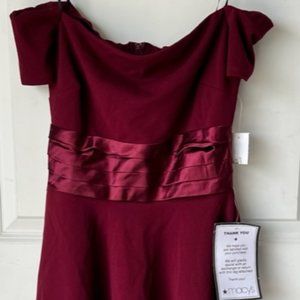 B Darlin Wine Off-Shoulder Dress